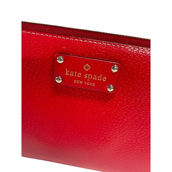 Kate Spade Grand Street Zip Around Travel Bifold Wallet Red Leather Organizer - Picture 2 of 6